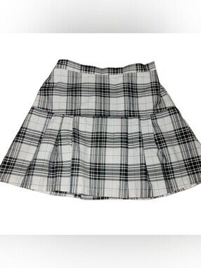 V&X Black and White Plaid Pleated Academia Y2K Mini Skirt Size S
